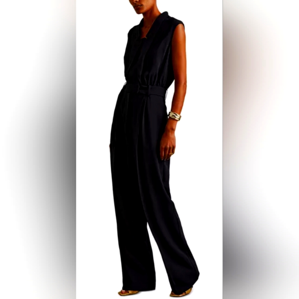 Reiss Sara Tux Detail Navy Blue Jumpsuit Size UK16/US/12 NEW - Picture 1 of 5
